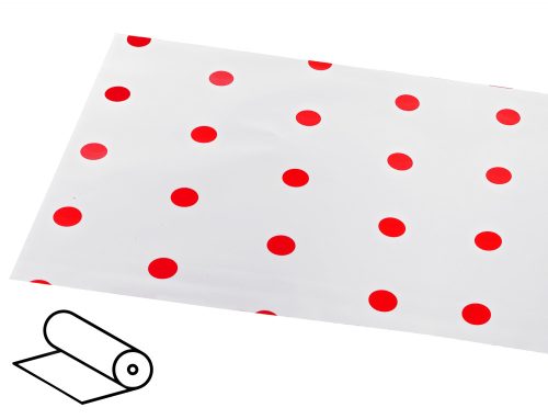 063075 PLASTIC WRAPPING ROLL, WHITE WITH RED DOTS