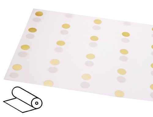 063079 PLASTIC WRAPPING ROLL, WHITE WITH GOLDEN DOTS