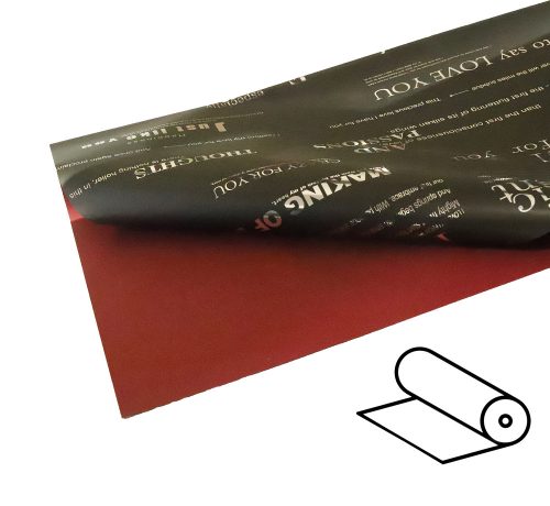 063728 PLASTIC WRAPPING ROLL, 2 SIDED, TEXT PATTERN, BLACK