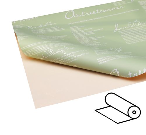 063733 PLASTIC WRAPPING ROLL, 2 SIDED, QUOTE PATTERN, GREEN