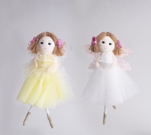 067429 TEXTILE HANGING DECORATION GIRL WITH DANGLING STRING FEET IN TULLE DRESS