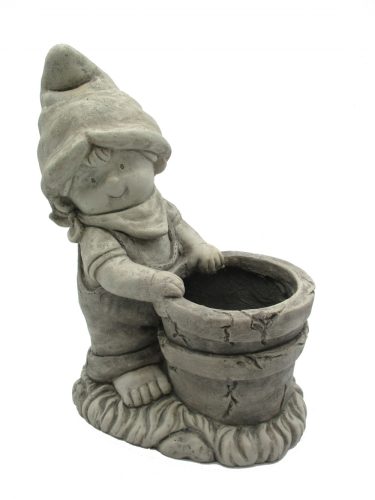 140958 OUTDOOR DECORATION, BOY WITH PLANT POT, GRAY