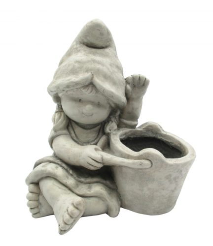 140959 OUTDOOR DECORATION, GIRL  WITH PLANT POT, GRAY