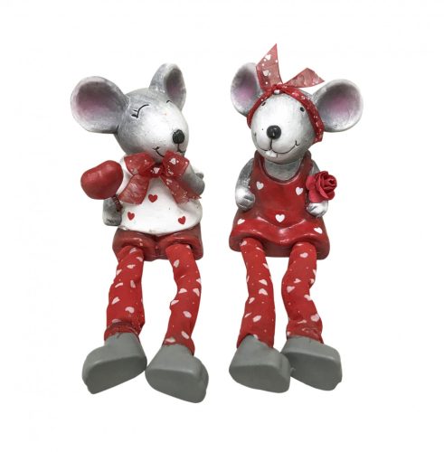 145016 CERAMIC MOUSE WITH DANGLING STRING FEET, RED-WHITE DOTTED