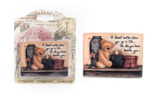 CERAMIC FRIDGE MAGNET BEAR AND SIGN