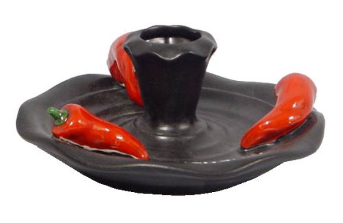 154386 CERAMIC CANDLE HOLDER WITH 3 RED PAPRIKA, BLACK