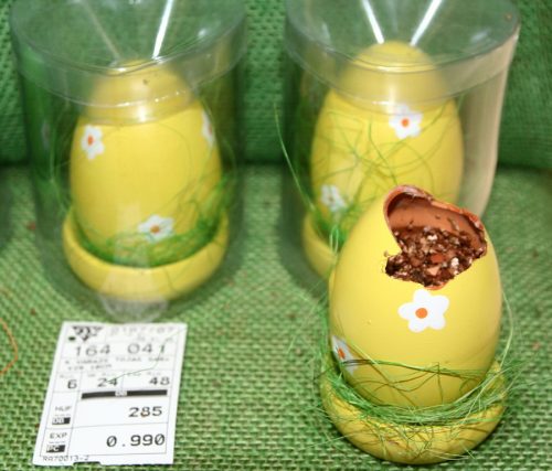 CERAMIC EGG DECORATION, FLOWER PATTERN, YELLOW