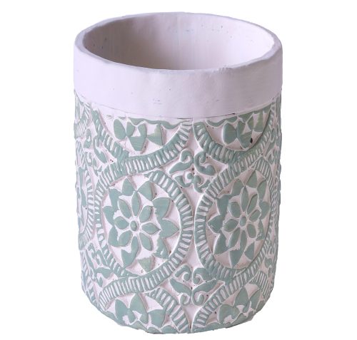 167618 CEMENT PLANT POT, ROUND SHAPED, FLOWER PATTERN, GREEN