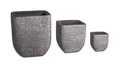 167708 CEMENT PLANT POT, SET OF 3, SQUARE SHAPED, GRAY