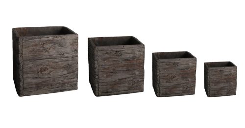 167728 CEMENT PLANT POT, SET OF 4, SQUARE SHAPED, BROWN GRAY