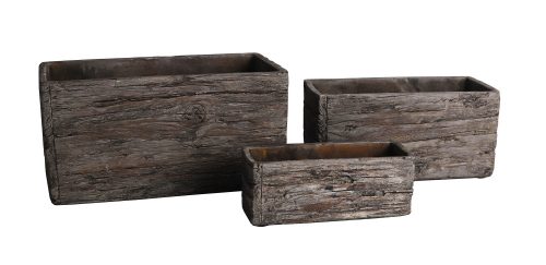 167734 CEMENT PLANT POT, SET OF 3, RECTANGULAR SHAPED, BROWN-GRAY