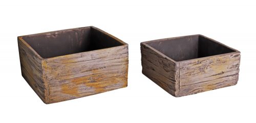 167745 CEMENT PLANT POT, SET OF 2, SQUARE SHAPED, BROWN