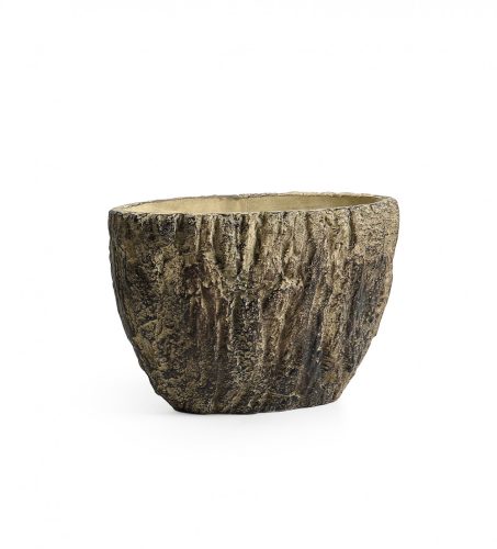 167861 CEMENT PLANT POT, OVAL SHAPED, BARK PATTERN, BROW