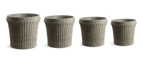 167896 CEMENT PLANT POT, SET OF 4, ROUND SHAPED, BASKETRY PATTERN, DARK BROWN