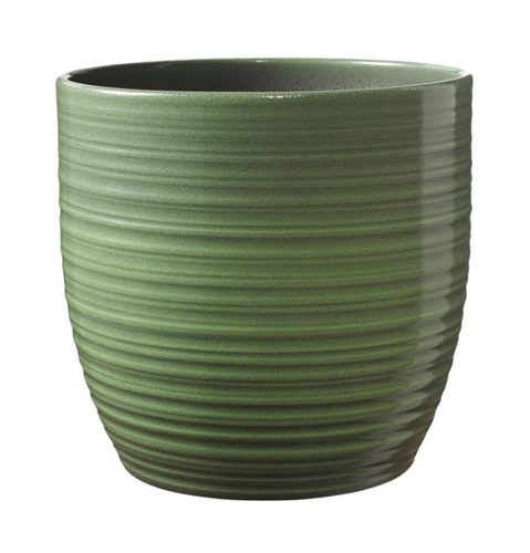 CERAMIC PLANT POT, BERGAMO, LEAVE GREEN