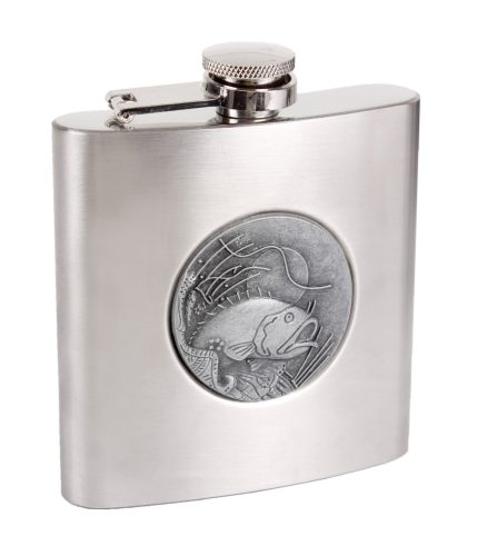 202105 STAINLESS STEEL HIP FLASK WITH FISH METAL STICKER