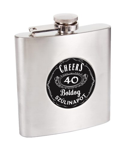 202212 STAINLESS STEEL HIP FLASK WITH CHEERS 40 BOLDOG SZÜLINAPOT LETTERING