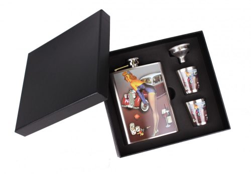 202250 STAINLESS STEEL HIP FLASK GIFT SET IN GIFT BOX, WOMEN, SET OF 4 - HIP FLASK AND 2 CUPS AND FUNNEL