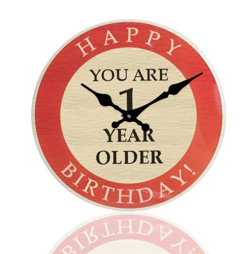 GLASS  WALL CLOCK   ROUND +1 YEAR OLDER