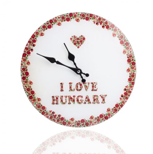 203405 GLASS  WALL CLOCK   ROUND I LOVE HUNGARY