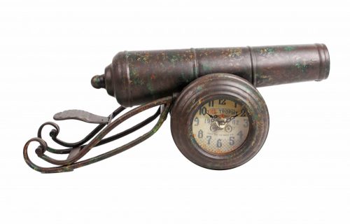 203411 METAL TABLE CLOCK  2 SIDED CANNON