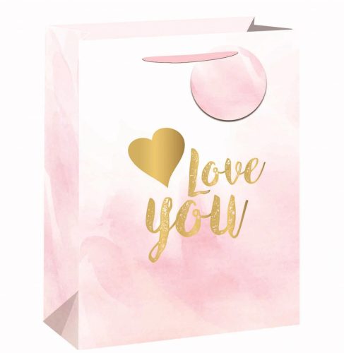 339729 PAPER GIFT BAG MATTE PINK WITH GOLDEN I LOVE YOU
