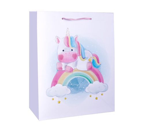 PAPER GIFT BAG, GLOSSY, RAINBOW UNICORN