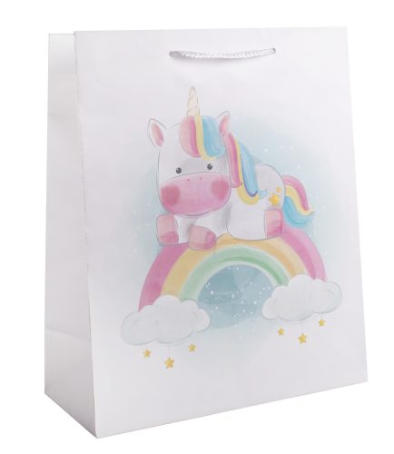 PAPER GIFT BAG, GLOSSY, RAINBOW UNICORN