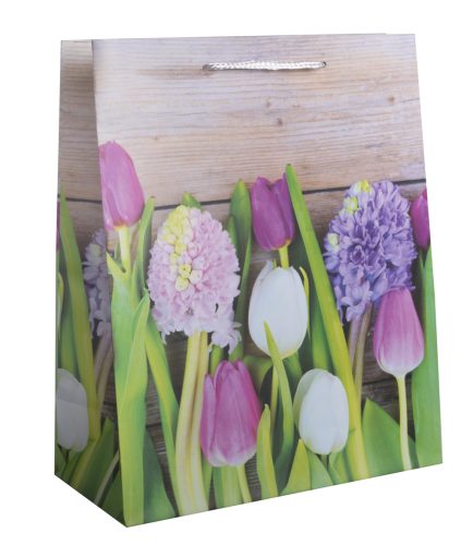 PAPER GIFT BAG, GLOSSY, TULIP AND HYACINTH