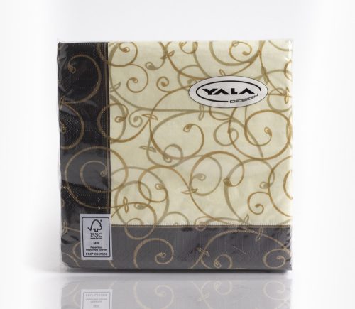 343341 PAPER NAPKIN SET OF 20    3 LAYERS     BLACK/CREAM WITH PATTERN