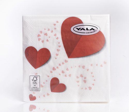 343348 PAPER NAPKIN SET OF 20    3 LAYERS    RED HEARTS