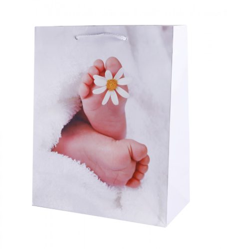 PAPER GIFT BAG, GLOSSY, BABY FOOT WITH FLOWER