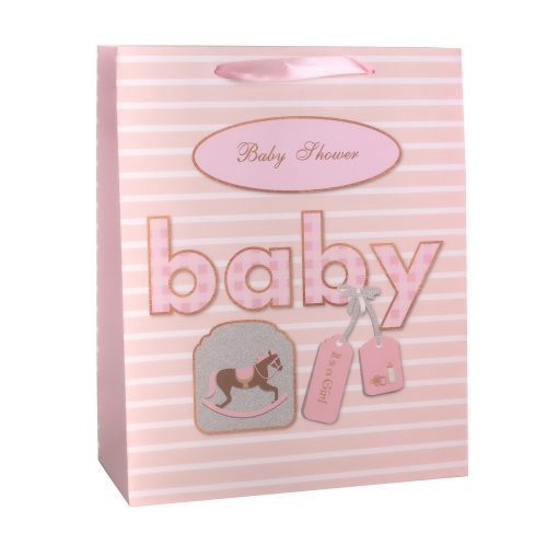 PAPER GIFT BAG MATTE PINK WITH HORSE BABY