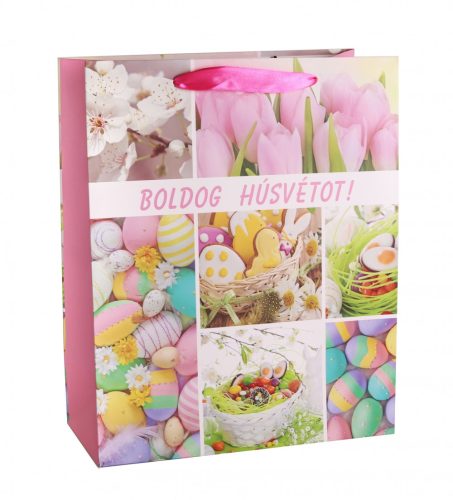 PAPER GIFT BAG MATTE PINK EGGS BOLDOG HÚSVÉTOT