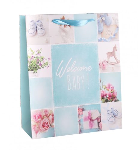 PAPER GIFT BAG MATTE BLUE WELCOME BABYBOY