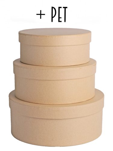 391065 PAPER GIFT BOX WITH PLASTIC PAD, SET OF 3, ROUND SHAPED, NATURAL