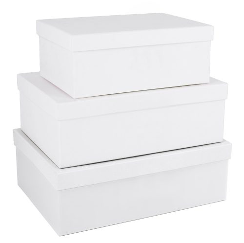 391075 PAPER GIFT BOX, SET OF 3, REGTANGULAR SHAPED, MATTE WHITE