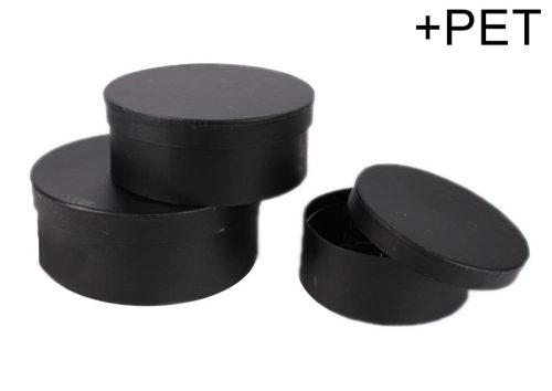 PAPER GIFT BOX WITH PLASTIC PAD, SET OF 3, ROUND SHAPED, MATTE BLACK