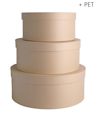 392351 PAPER GIFT BOX WITH PLASTIC PAD, SET OF 3, ROUND SHAPED, NATURAL