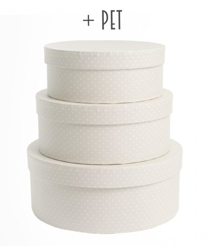 392701 PAPER GIFT BOX, SET OF 3, ROUND SHAPED, SILENCE WITH WHITE DOTS +PET