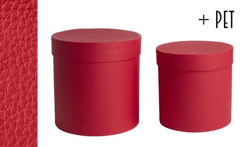 392891 PAPER GIFT BOX WITH PLASTIC PAD, SET OF 2, ROUND SHAPED, SKIN EFFECT, RED
