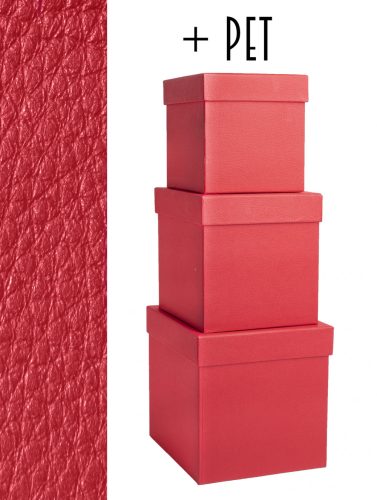 392892 PAPER GIFT BOX WITH PLASTIC PAD, SET OF 3, SQUARE SHAPED, SKIN EFFECT, RED
