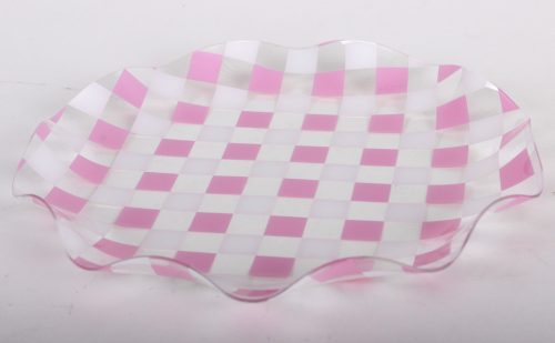 409716 PLASTIC TRAY ROUND CHECKED PINK/WHITE
