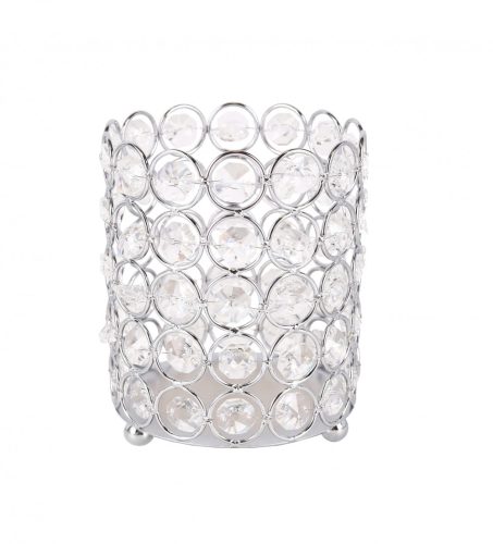 425065 CHROMED IRON CANDLE HOLDER WITH CRYSTALS, ROUND SHAPED