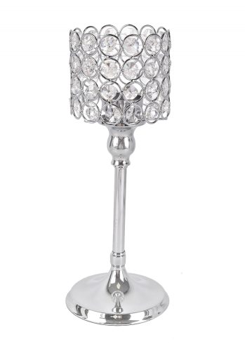 425075 CHROMED IRON CANDLE HOLDER WITH CRYSTALS AND PILAR, ROUND SHAPED