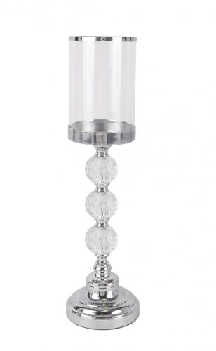 425079 CHROMED IRON CANDLE HOLDER WITH GLASS AND PILAR, ROUND SHAPED