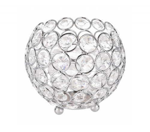 425101 CHROMED IRON TEA LIGHT HOLDER WITH CRYSTALS, BALL SHAPED