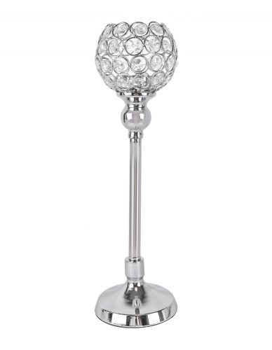 425105 CHROMED IRON CANDLE HOLDER WITH CRYSTALS AND PILAR, BALL SHAPED