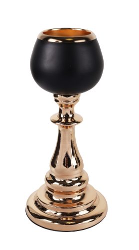425197 CHROMED IRON CANDLE HOLDER WITH PILAR, BALL SHAPED, GOLD AND BLACK
