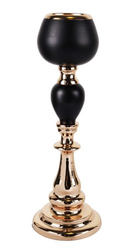 425198 CHROMED IRON CANDLE HOLDER WITH PILAR, BALL SHAPED, GOLD AND BLACK